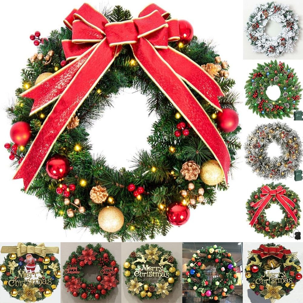 Corona de Navidad de 60 cm con diseño de linterna, guirnalda festiva de vid para decoración de puerta de pared, adorno de Navidad artificial