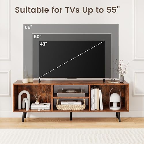 Miniatura 5 de Giantex Moderno soporte de TV para televisores de hasta 55 pulgadas, centro de entretenimiento de TV con almacenamiento, estantes abiertos y 5 patas