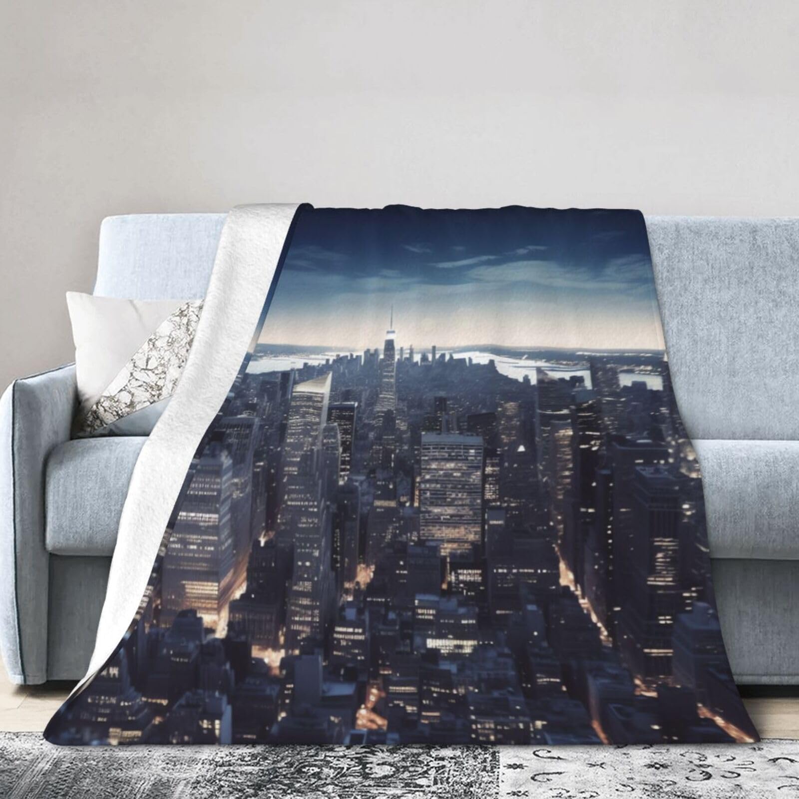Couverture canapé flanelle New York grand plaid réversible camping