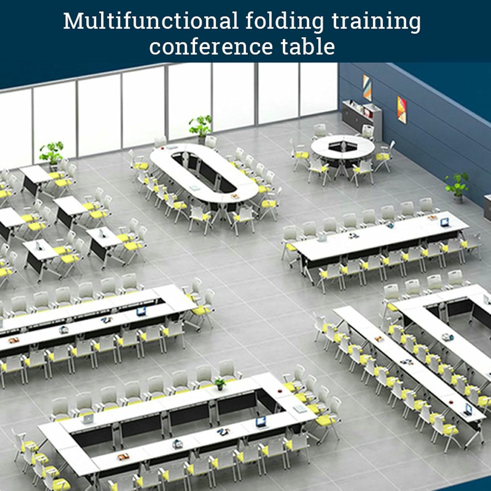 Set di 2 tavoli da conferenza mobili pieghevoli, grandi tavoli da riunione con ruote per ufficio, allenamento e aula – tavoli portatili per seminari