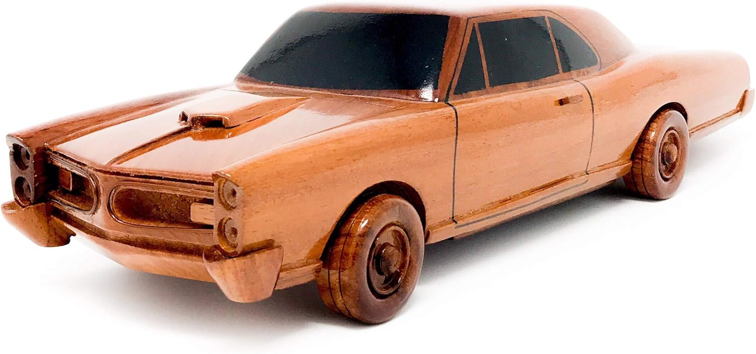 Pontiac GTO Car Wood Model Hand Crafted Solid Mahogany High-Gloss Finish Highly Detailed Sculpture