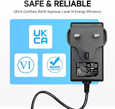 12V 1.5A/1500mA Power Supply Adapter, AC 100-240V 50/60Hz to DC 12V 1.5A 18W 5.5x2.1mm Wall Plug, Center Positive, 1.8M 20AWG Long Cable for Stable and Flexible Use, UKCA Certification