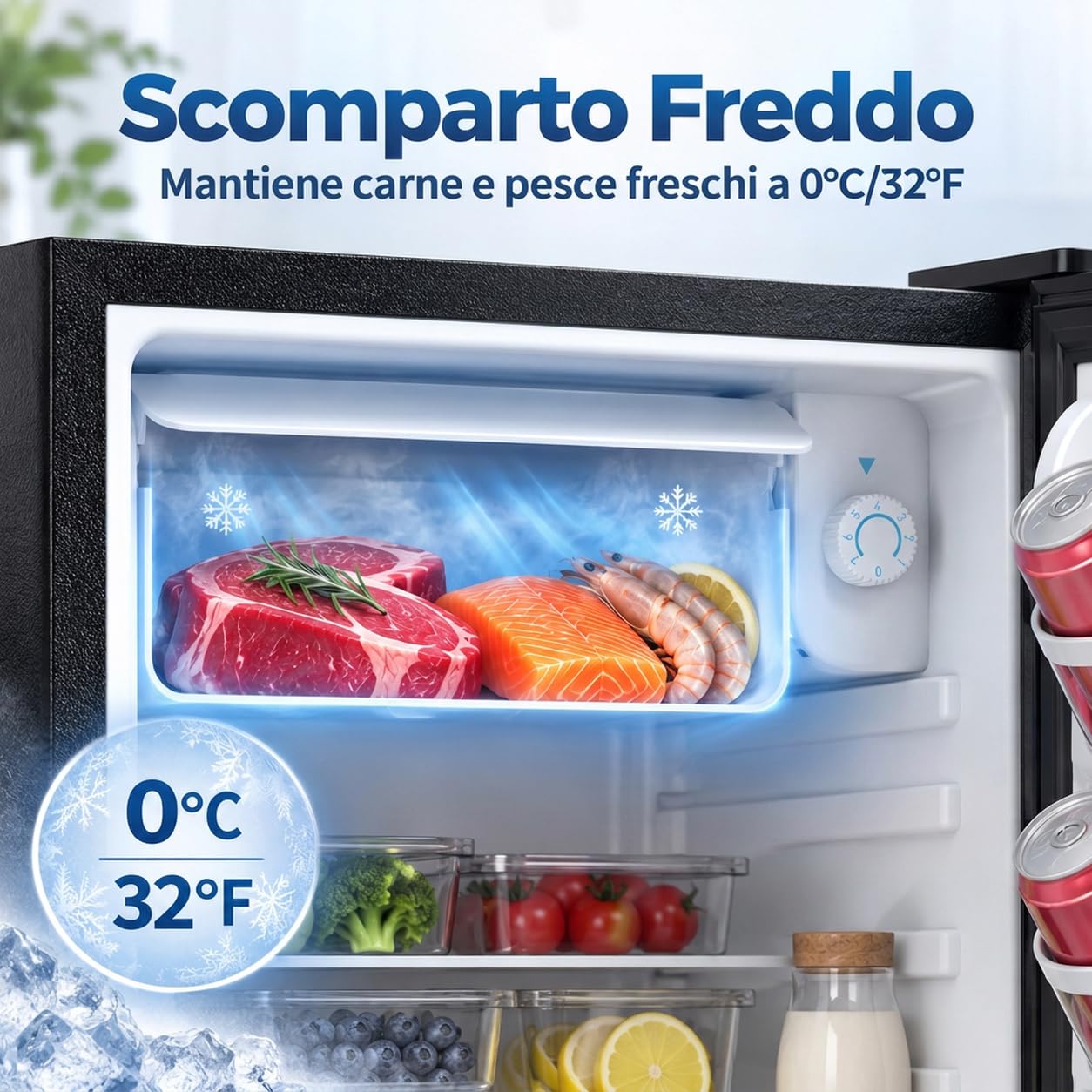 HOMCOM Frigorifero Piccolo 72.5L con Scomparto per Ghiaccio, 43 dB, Nero
