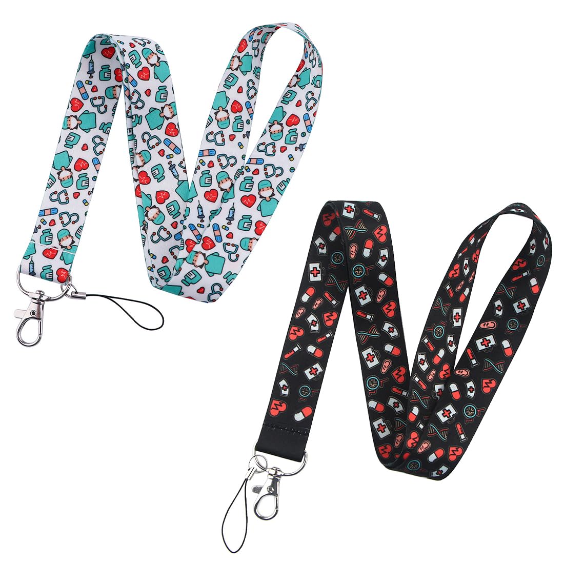 AFCJLTO 2 pcs Cordones Porta Credencial con Mosquetón, Cordones de Cuello Enfermera con Patrón Lindo- para Llaves, Identificación y Teléfono, para Profesionales Sanitarios, Prácticos y Resistentes