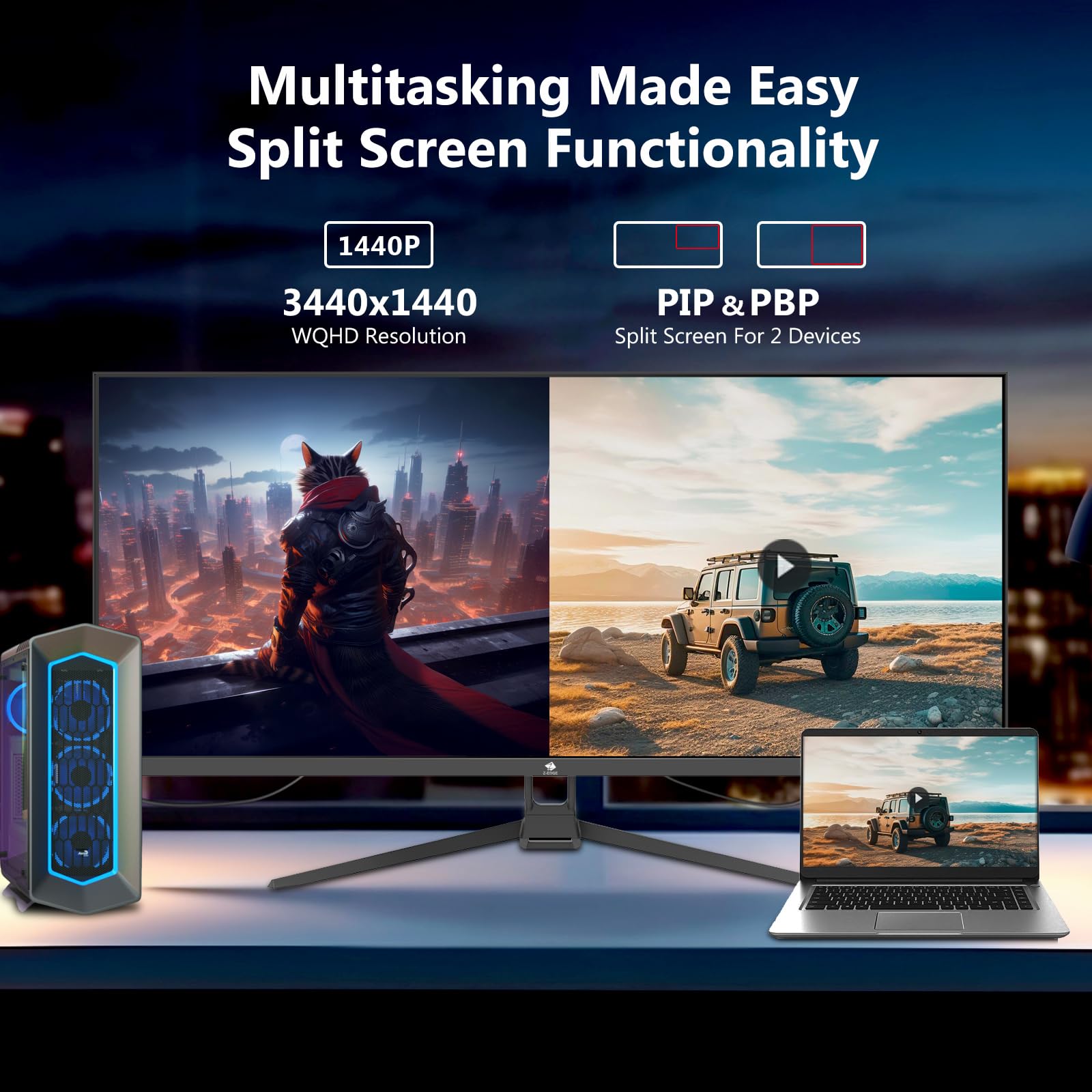 Z-Edge 34 Zoll Ultrawide Monitor UWQHD Gaming Bildschirm 165Hz 3440x1440 | 21:9 IPS Panel, 1ms MPRT, 100% sRGB, FreeSync, PiP PbP, DisplayPort (165Hz) HDMI (100Hz), Schwarz