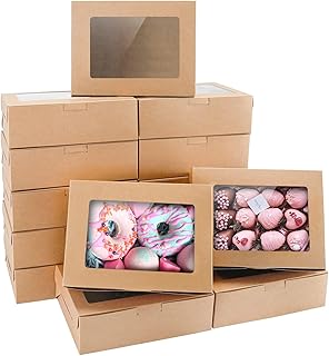 20pcs 8x6x2.5 Inches Cookie Boxes with Window, Brown Bakery Boxes for Gift Giving, Treat Boxes for Pastries, Donuts, Cupcakes, Wedding Dessert, Thanksgiving, Christmas and Birthday Party