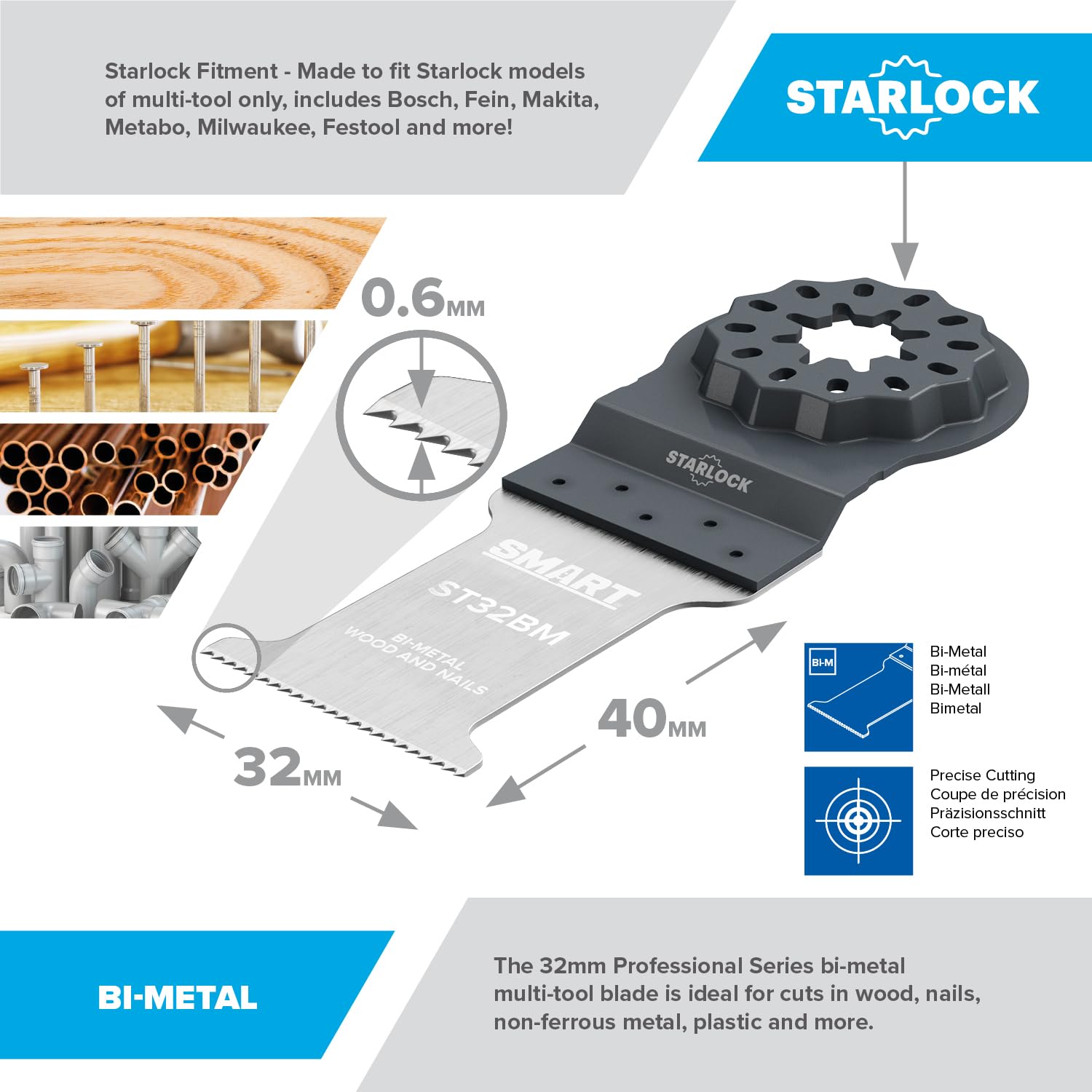 ROYD SMART Starlock 6-teiliges Klingen-Set - (32mm Schnelles Holz, 32mm Feinzahn, 32mm Bi-Metall)