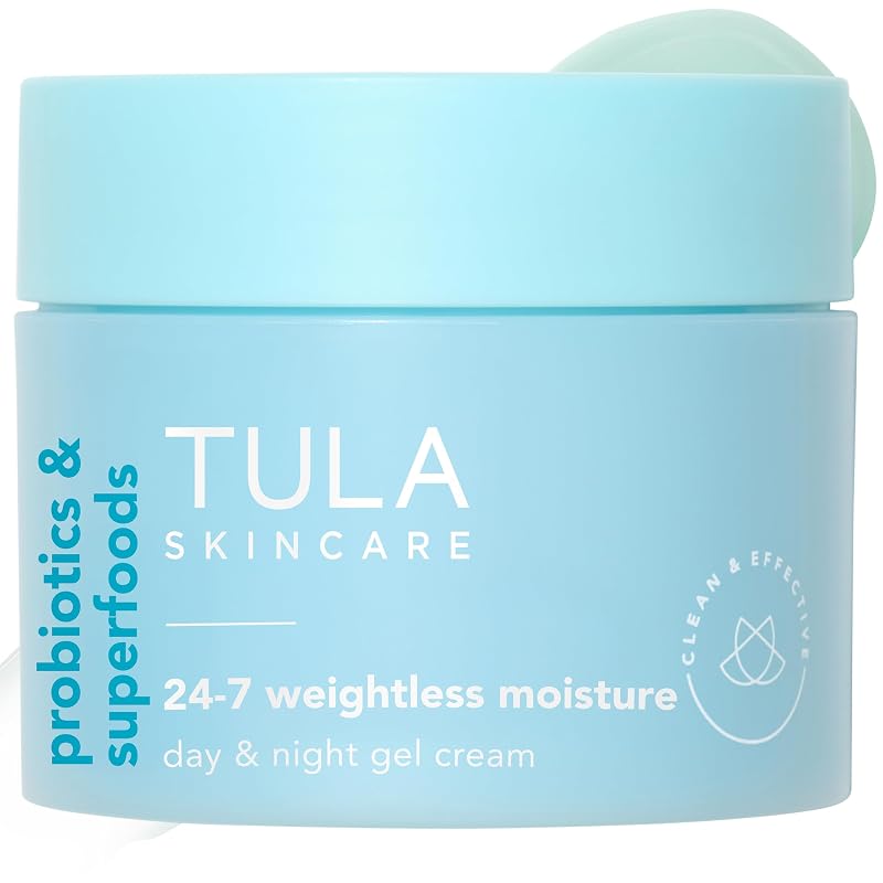 TULA Creme hidratante facial em gel 24-7 Weightless Moisture com extratos prebióticos, ácido hialurônico e niacinamida