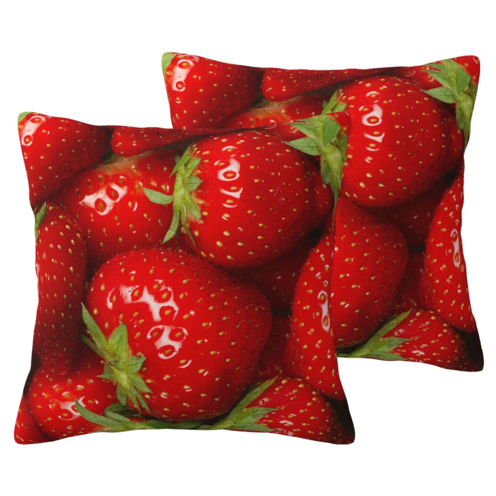 Housses de coussin fraises rouges lot de 2 en lin synthétique pour décoration de salon