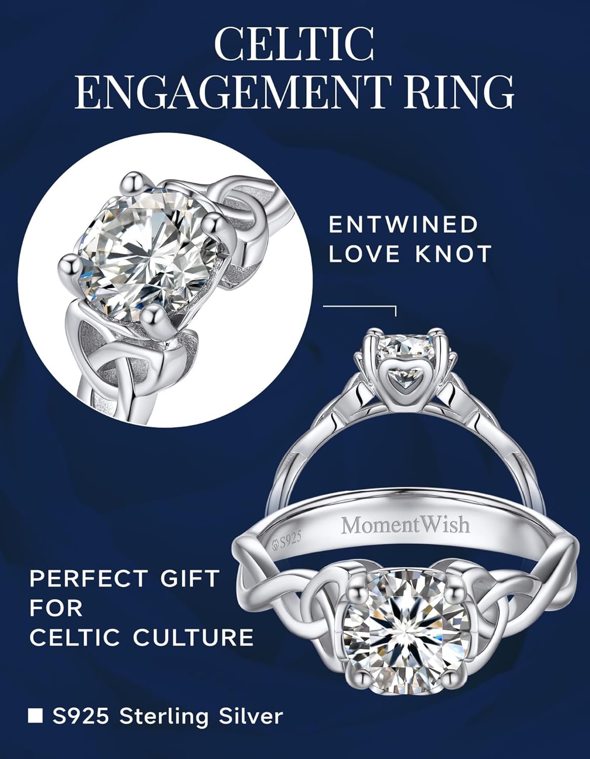 MomentWish Engagement Ring for Women, 1-2 Carats Moissanite Rromise Ring, D Color VVS1 Moissanite Wedding Ring 925 Sterling Silver Solitaire Rings - Image 5