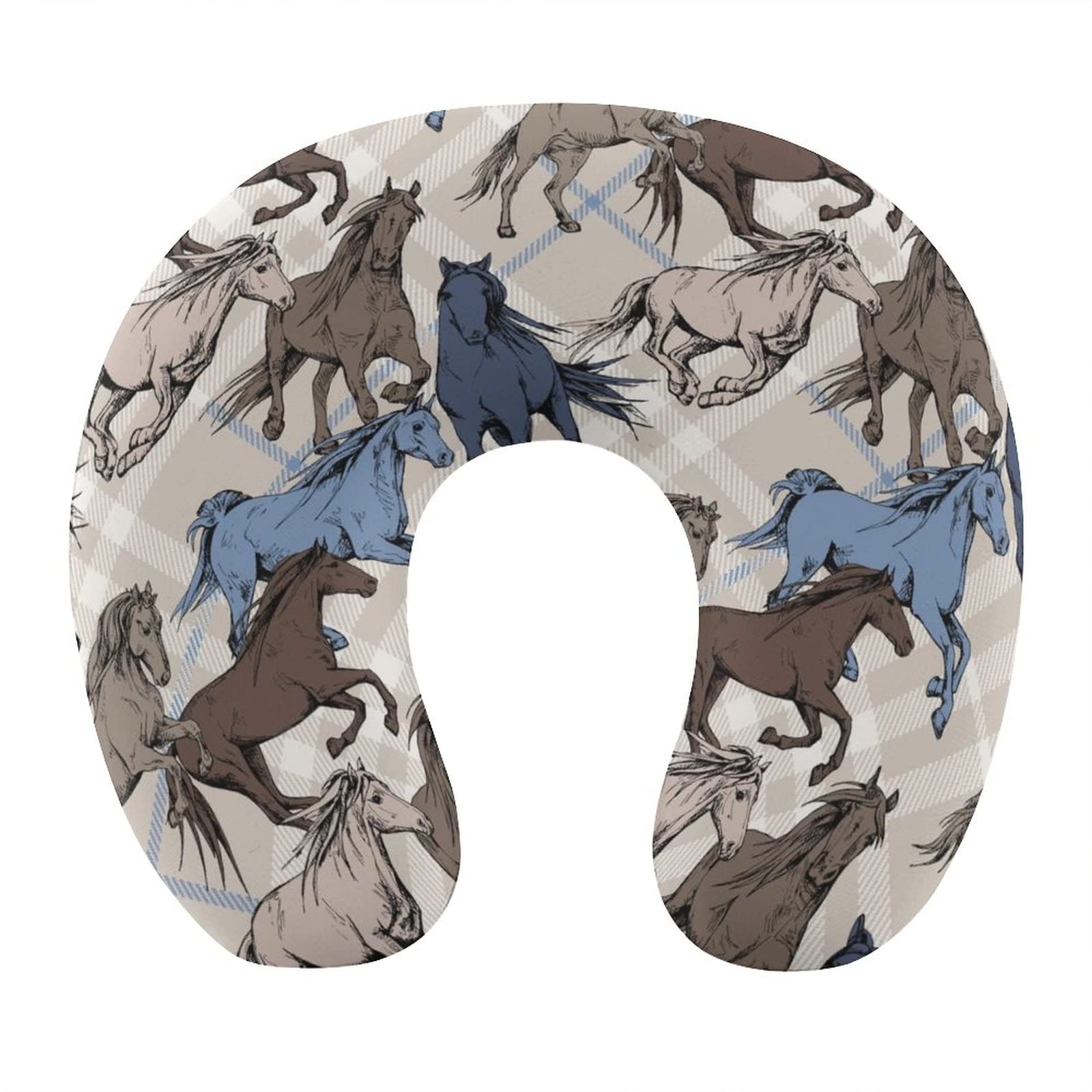 MZERSE Cute Travel Neck Pillow for Kids, Comfortable Neck Support Cushion Pillow Compatible with Western Wild Horse Plaid, Fashion Pillow for Airplanes Car Sleeping