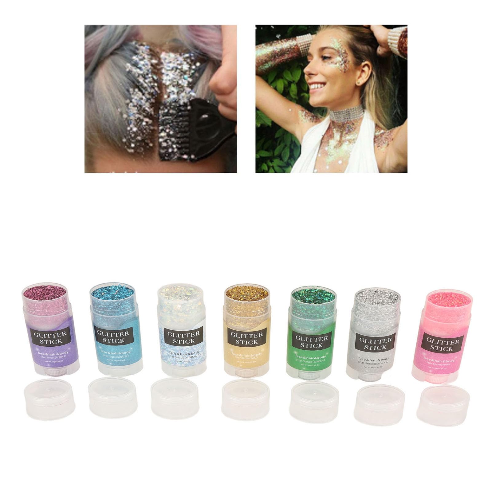 7 bottiglie di glitter olografici per il corpo, stick glitter per il corpo trucco viso paillettes scintillanti grosso per viso, corpo e capelli festival feste 0,56 once