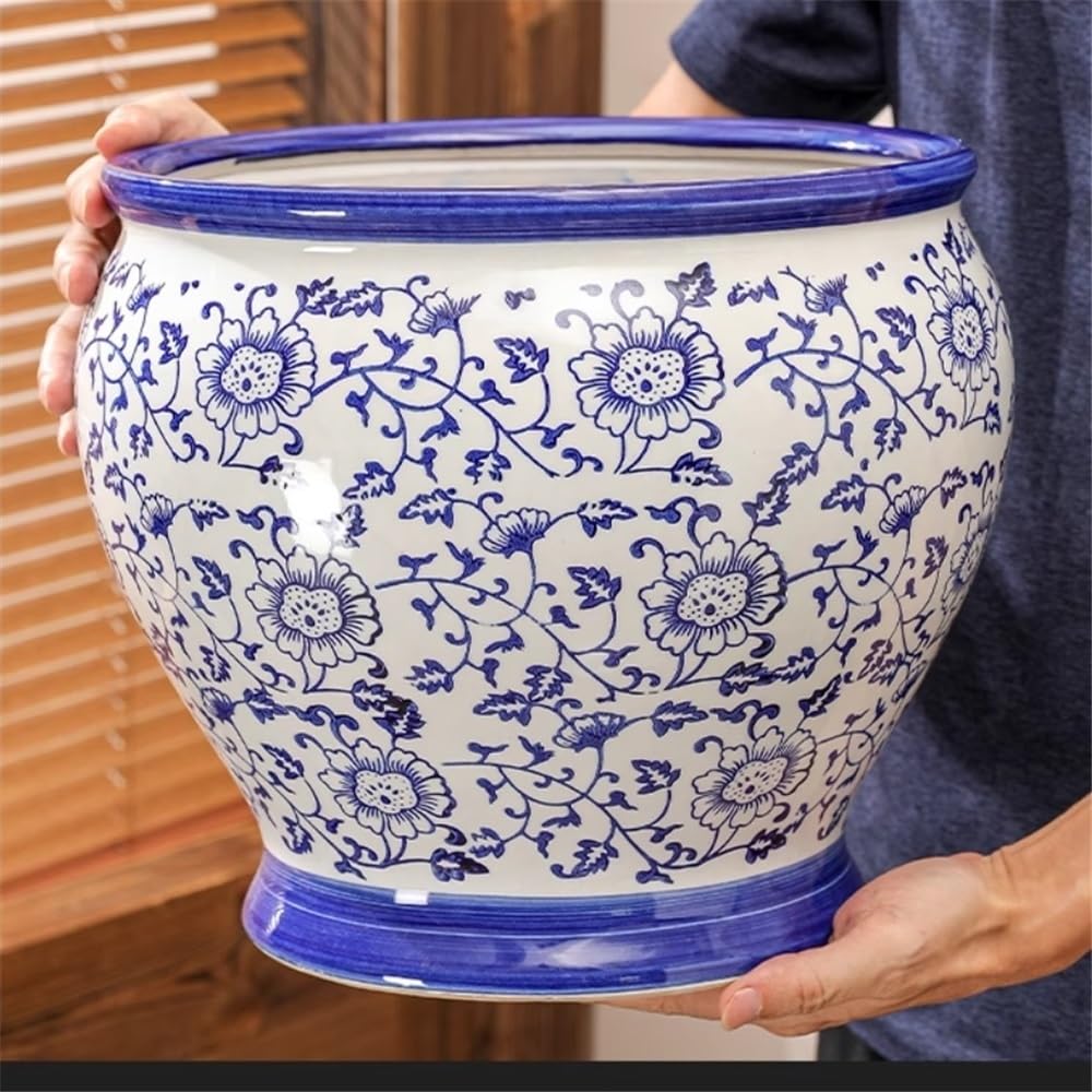 Doniczka Duża ceramiczna doniczka do użytku domowego, niebiesko-biała porcelanowa dekoracyjna wewnątrz i na zewnątrz