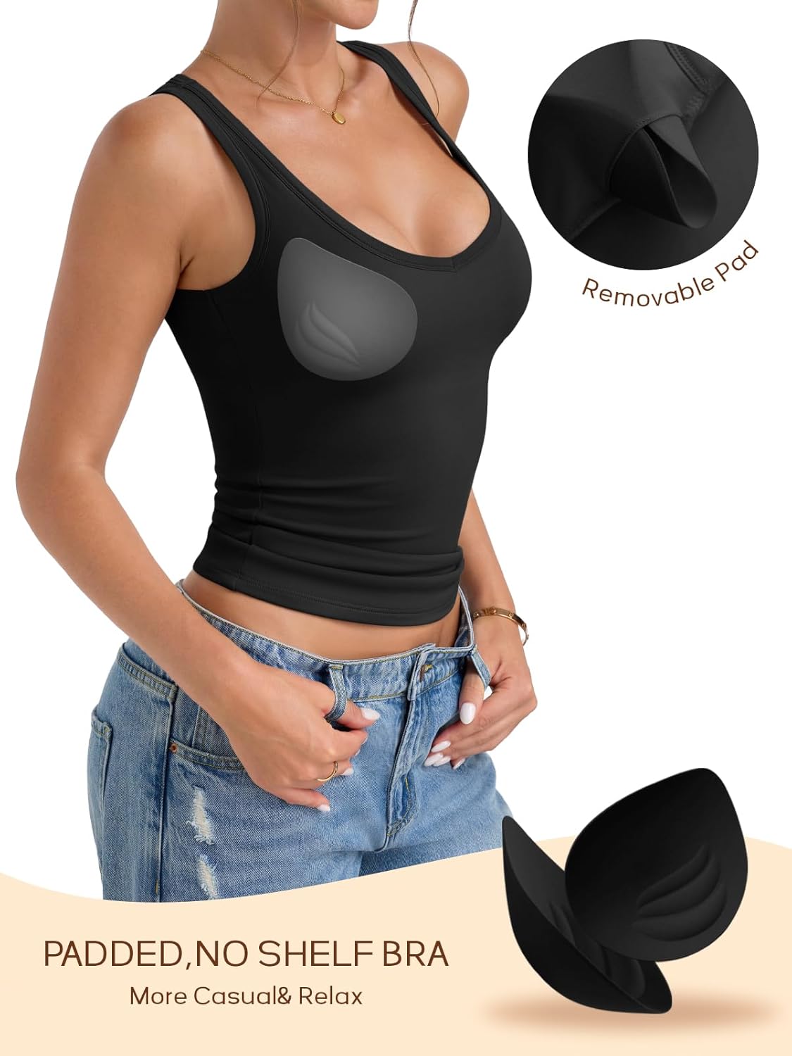 PINKMSTYLE Women Padded Tank Tops Scoop Neck Double Lined Sleeveless with Built in Bras Shirts Slim Basic Summer Clothing - Image 4