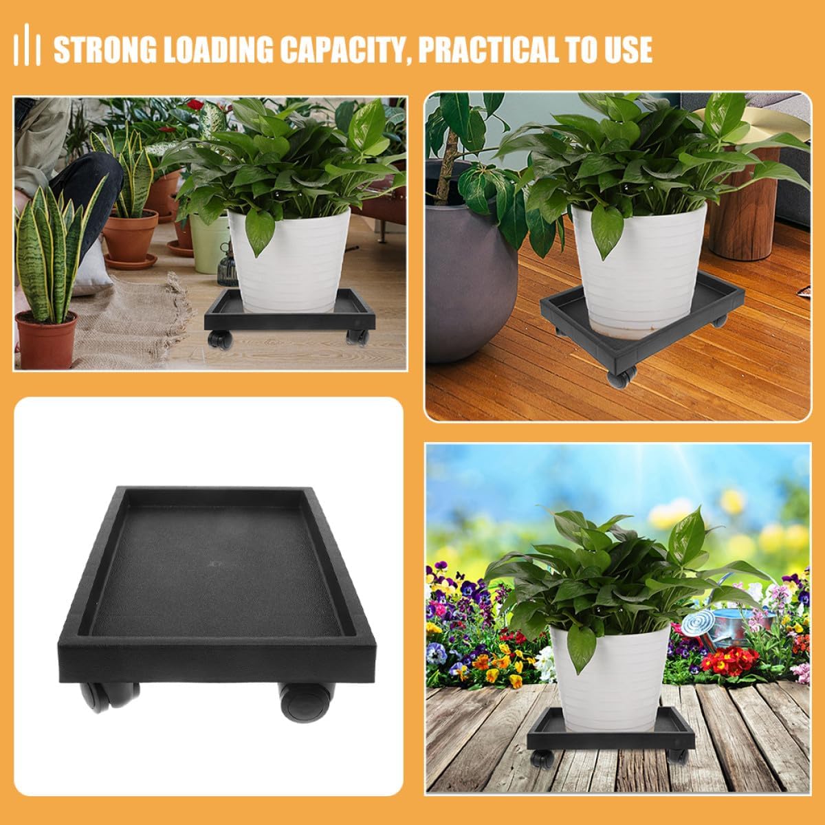VICASKY Thickened Plant Tray with 4 Universal Wheels Mobile Planter Holder and Potted Plant Mover for Garden and Patio on Wheels for Indoor and Outdoor Use