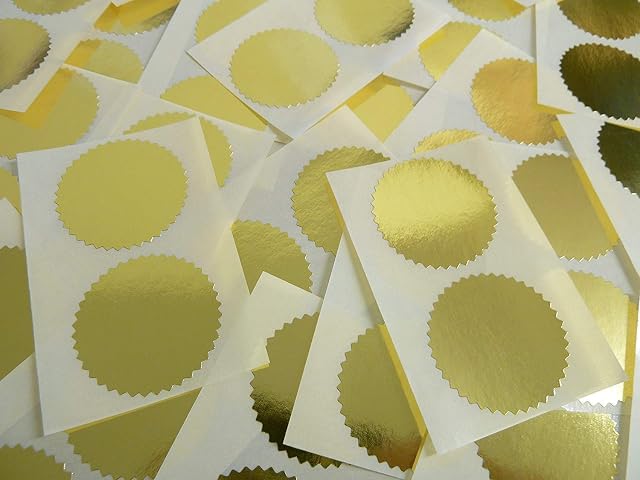 42mm Serrated Edge , Shiny Gold , Certificate Wafer Company Seal Labels , Stickers for Embossing , Awards & Rewards
