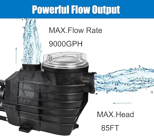 Miniatura 2 de Bomba de piscina enterrada de 2.5 HP, bomba de piscina con cable duro de doble voltaje de 115-230 V, alta velocidad de flujo de 9000 GPH, potente