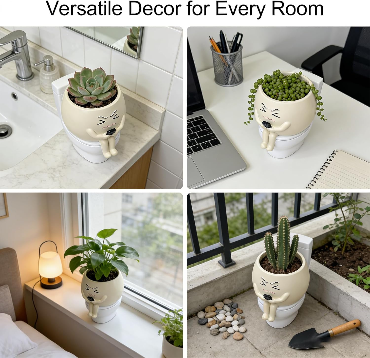 Funny Bathroom Planter Decor 5.2" Resin Toilet Planter Pot with Drainage Hole, Succulent Pots Cute Face Planter Pot for Outdoor, Unique Planters for Indoor Plants for Bathroom, Home image 5
