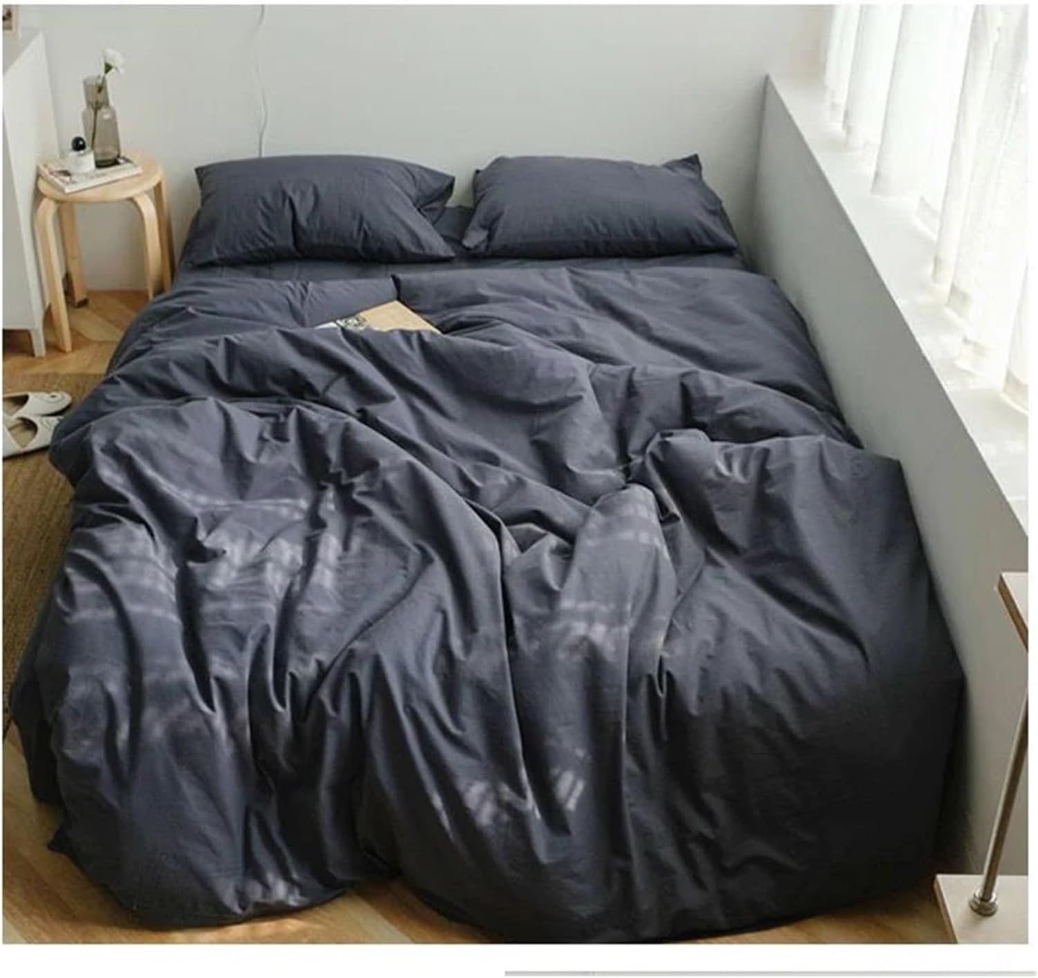 Bed, Cotton Soft Duvet Cover Set Solid Color Bedding Sets 100% Cotton Soft Bed Sheets