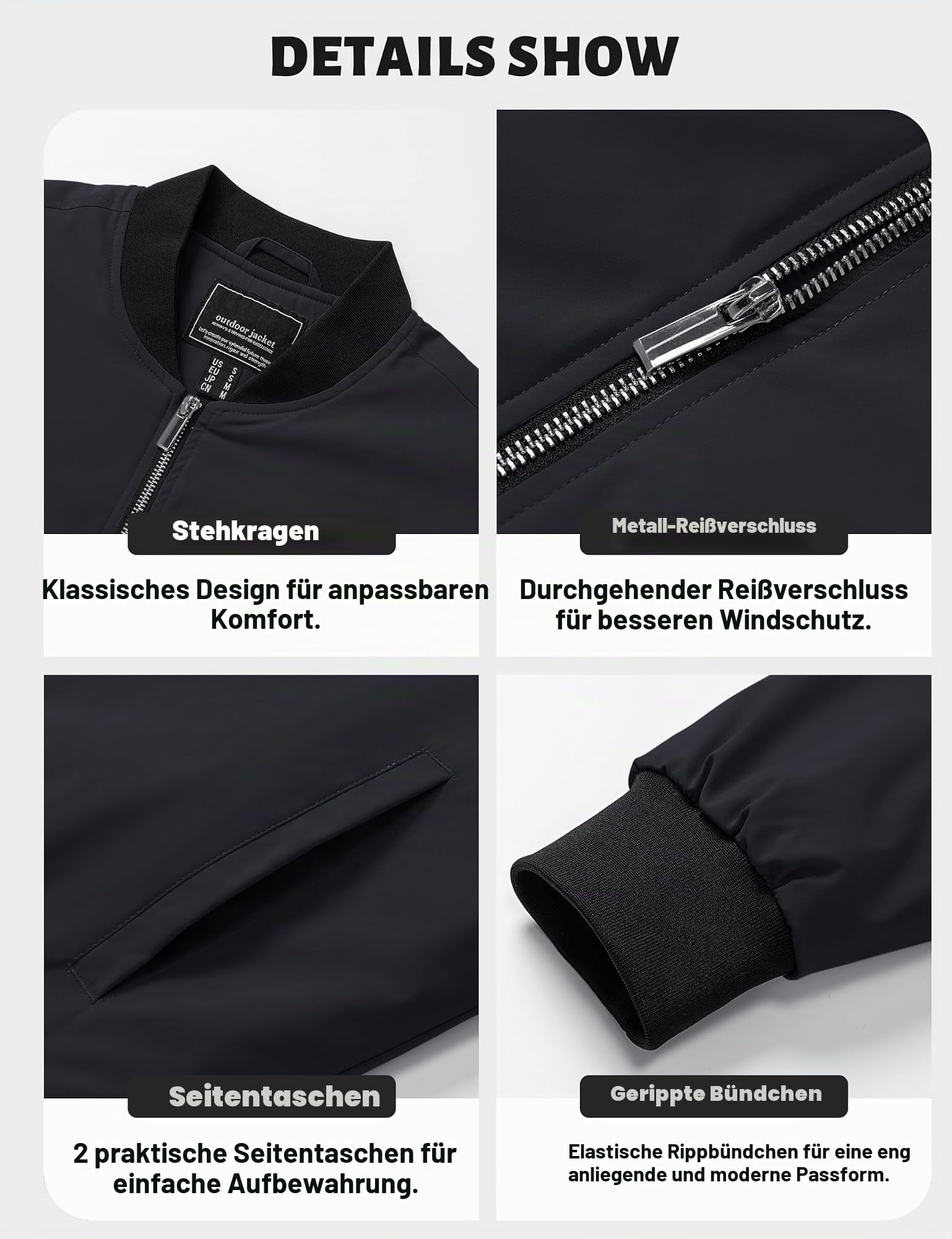 TACVASEN Bomberjacke Herren Übergangsjacke Blouson Jacke Herren Winterjacke | Thermo,Wasserabweisend,Winterjacke Warm,Steppjacke,Windbreaker,Pilotenjacke Herren,Fliegerjacke jacke Taschen