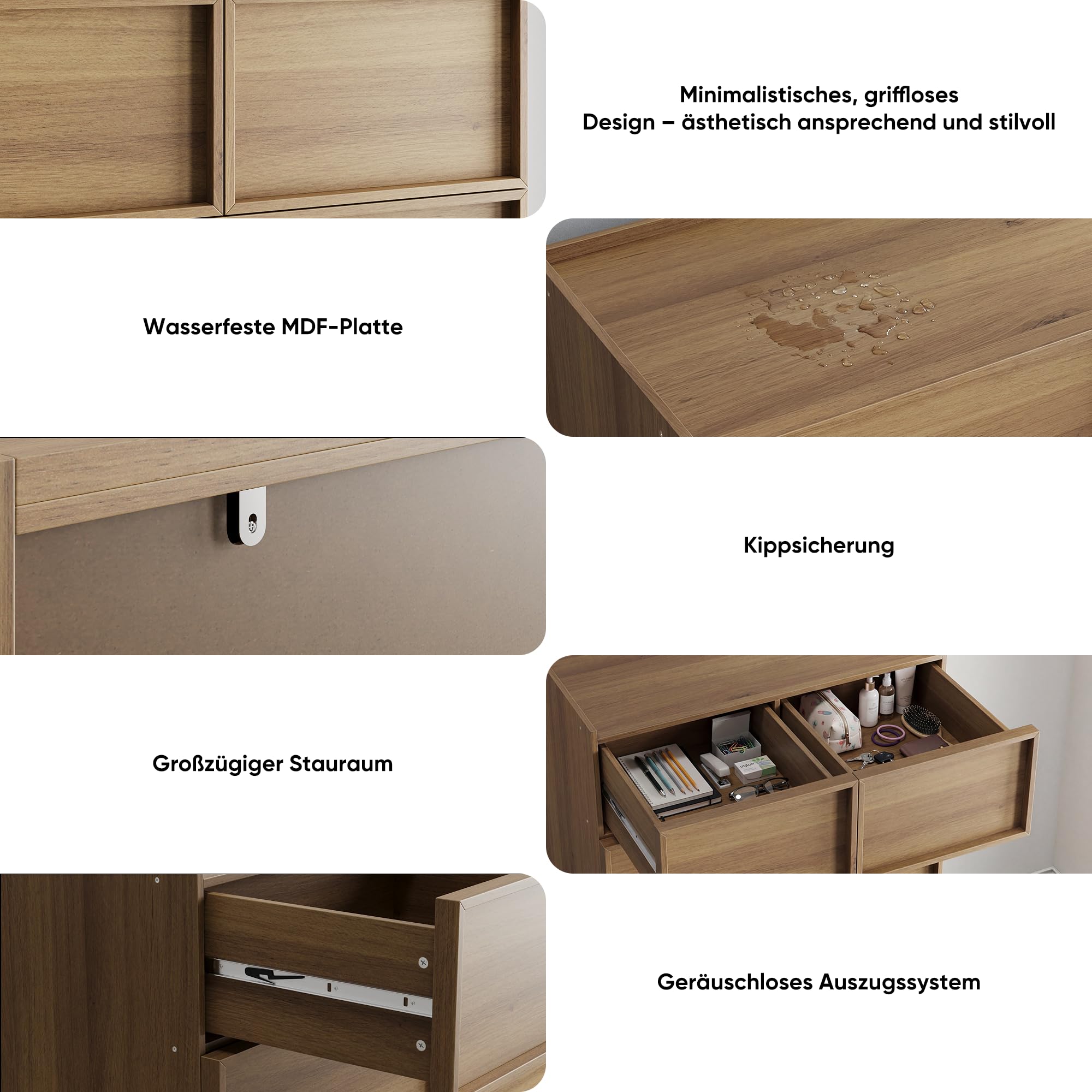 Azkoeesy Cassettiera Moderna con 6 Cassetti, Effetto Quercia, 80x48x127,5 cm, Mobile Organizzatore per Soggiorno e Camera da Letto (80 x 48 x 127 cm)