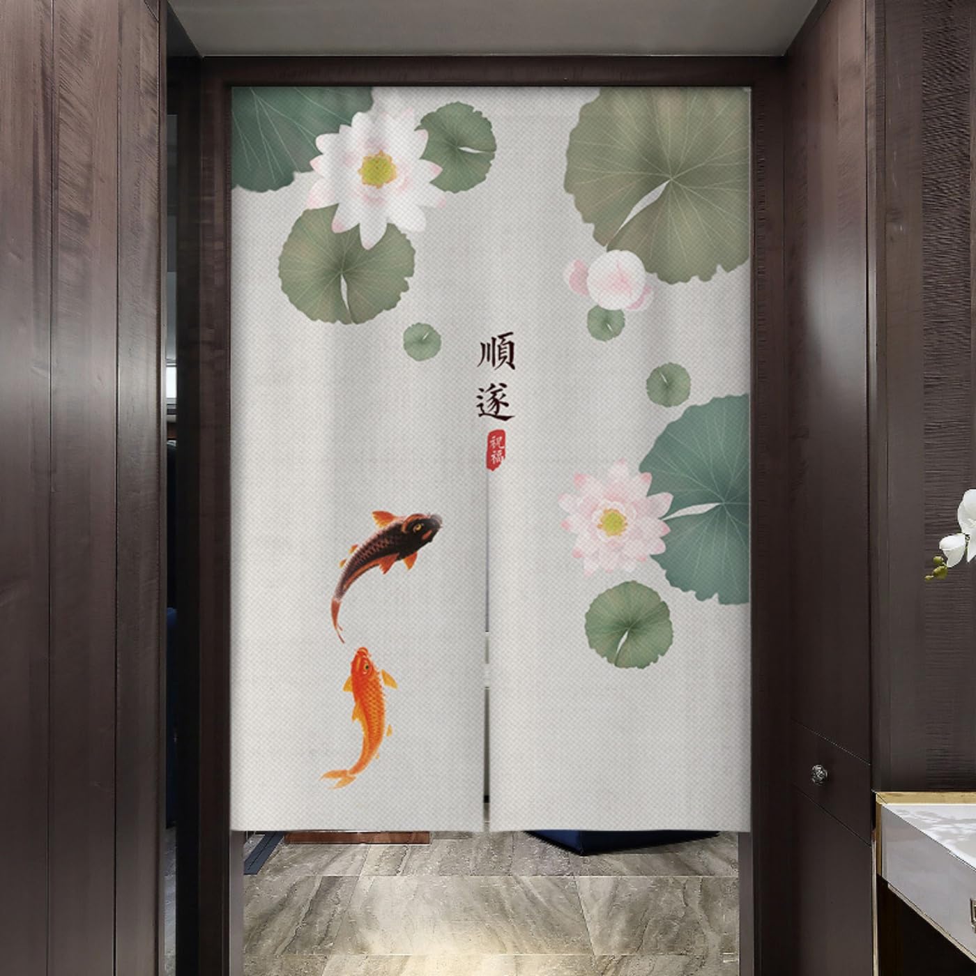 Guest Ruyunlai Japanese Noren Doorway Curtain, Ml7 Lotus, 80x150cm