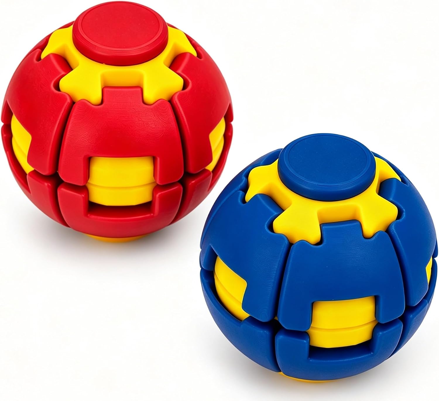 2PCS – 3D Printed Press Spin Ball ,Push to Spin Fidget Stress Ball, Quiet Sensory Relief Toy, Anxiety Stress Reducer with Dual Bearings, Compact EDC Desk Decor