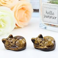 Vista 34 de QINJIEJIE Gato de obsidiana negra, decoración de Halloween, cristales y piedras curativas, estatua de piedra de gatos dormidos, escultura de piedras