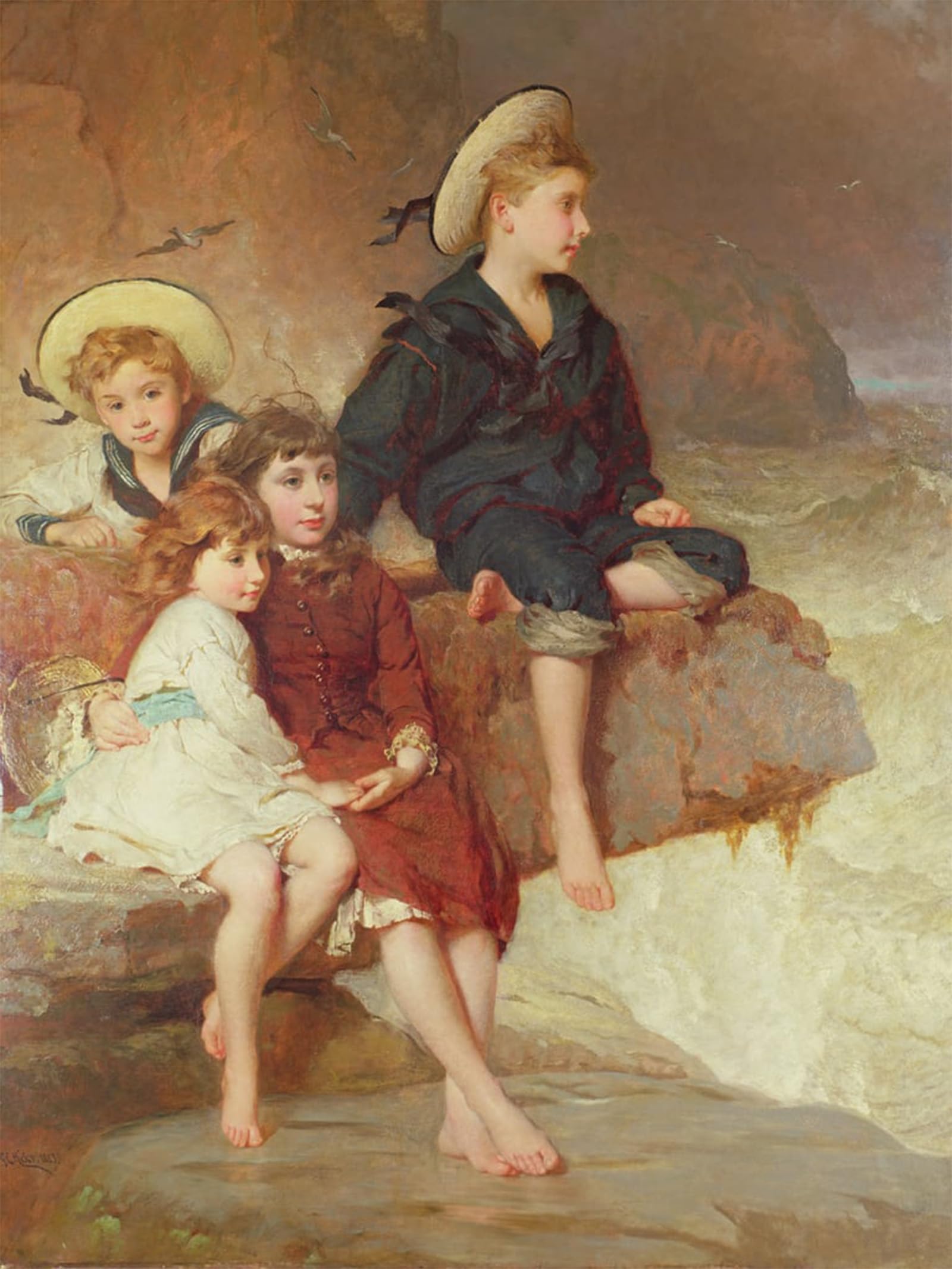 ARTXLXXBN Famous Art Print Poster Vintage Wall Art the Children of Sir Hussey Vivian At the Seaside by George Elgar Hicks Canvas Art Poster for Home Decor 60x90cm