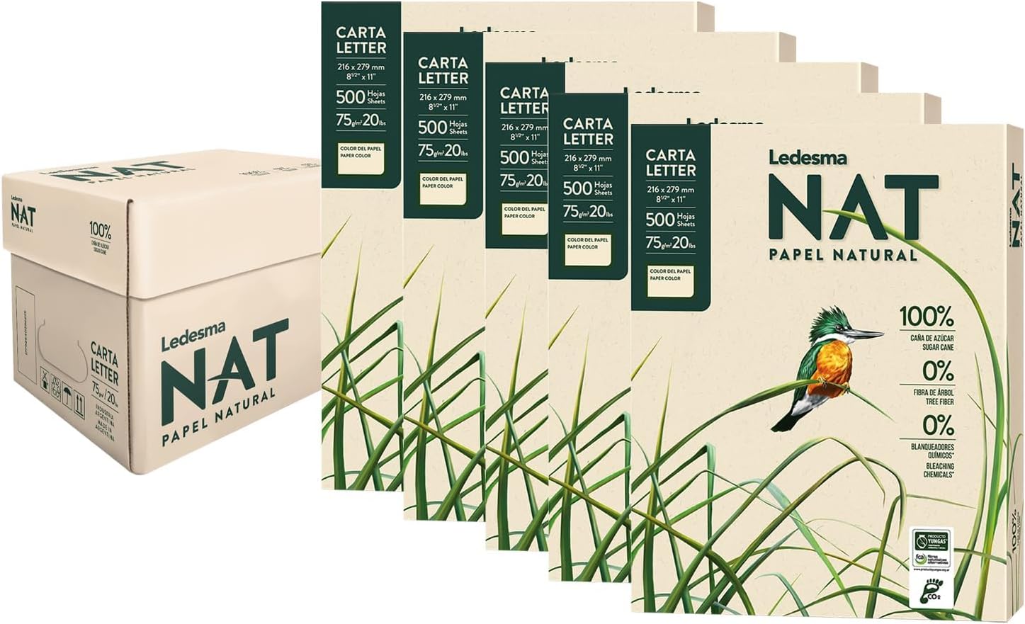Sugarcane pulp printer paper, 8.5x11, unbleached, 75 GSM (5 ream)
