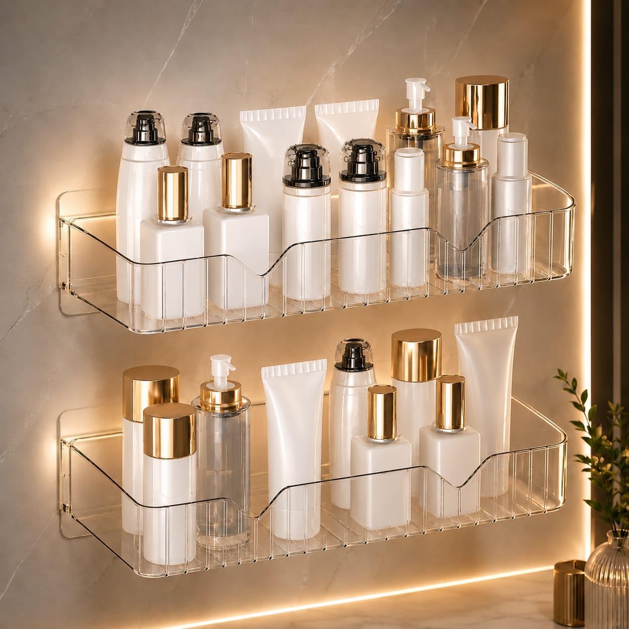 AUREON Wall-Mounted Acrylic Storage Shelf - Self-Adhesive Transparent Organizer Shelf for Bathroom, Vanity & Bedroom | No-Drill Clear Makeup & Skincare Display Rack | Floating Wall Shelf (Clear)-picture-30