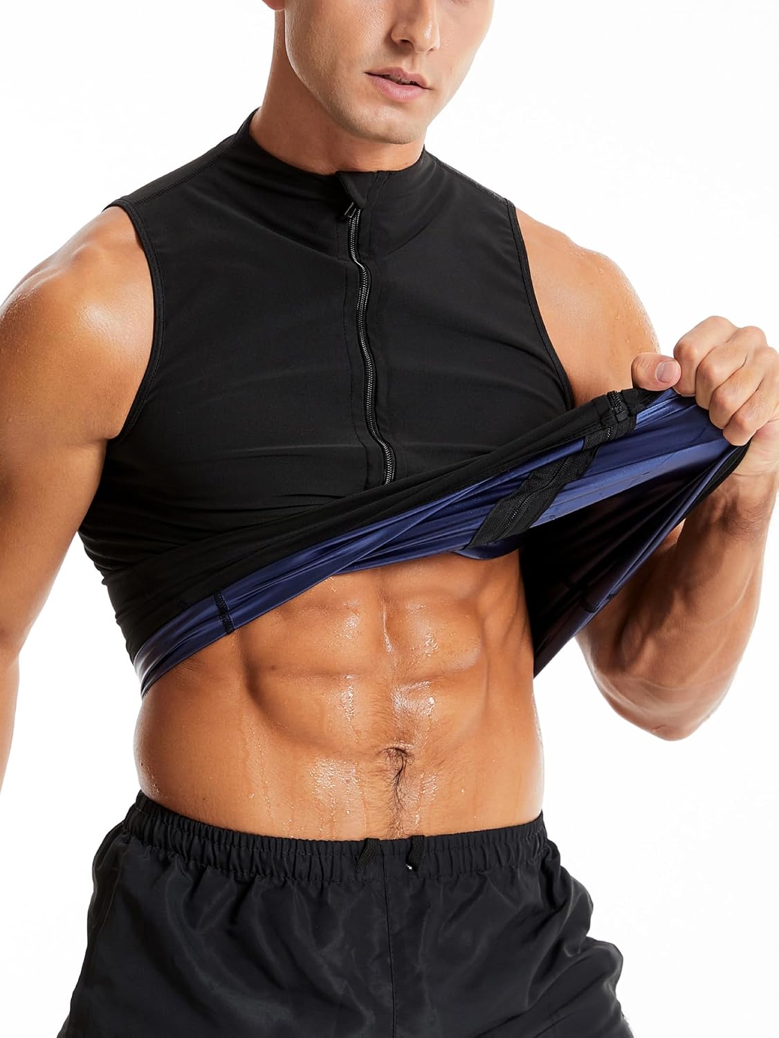 Men's Stand Collar Sauna Vest, Sweat Enhancing Compression Shirt, Workout Waist Trainer Tank Top for Gym Running