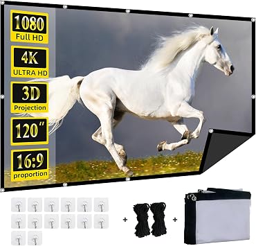 Foldable 120-inch Projector Screen,XINLEMY 4k 169 Anti-Crease Portable Washable Projector Backing Black Absorbs Light Movies Screens for Home Theater Backyard Indoor and Outdoor Camping