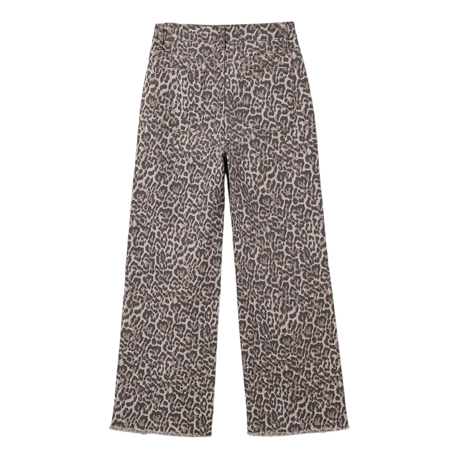 Jeans da uomo, motivo leopardato, con stampa leopardata, casual, a vita alta, dritto, in denim, Y2K, streetwear, anni '90, hip hop, stile hip-hop, vestibilità rilassata