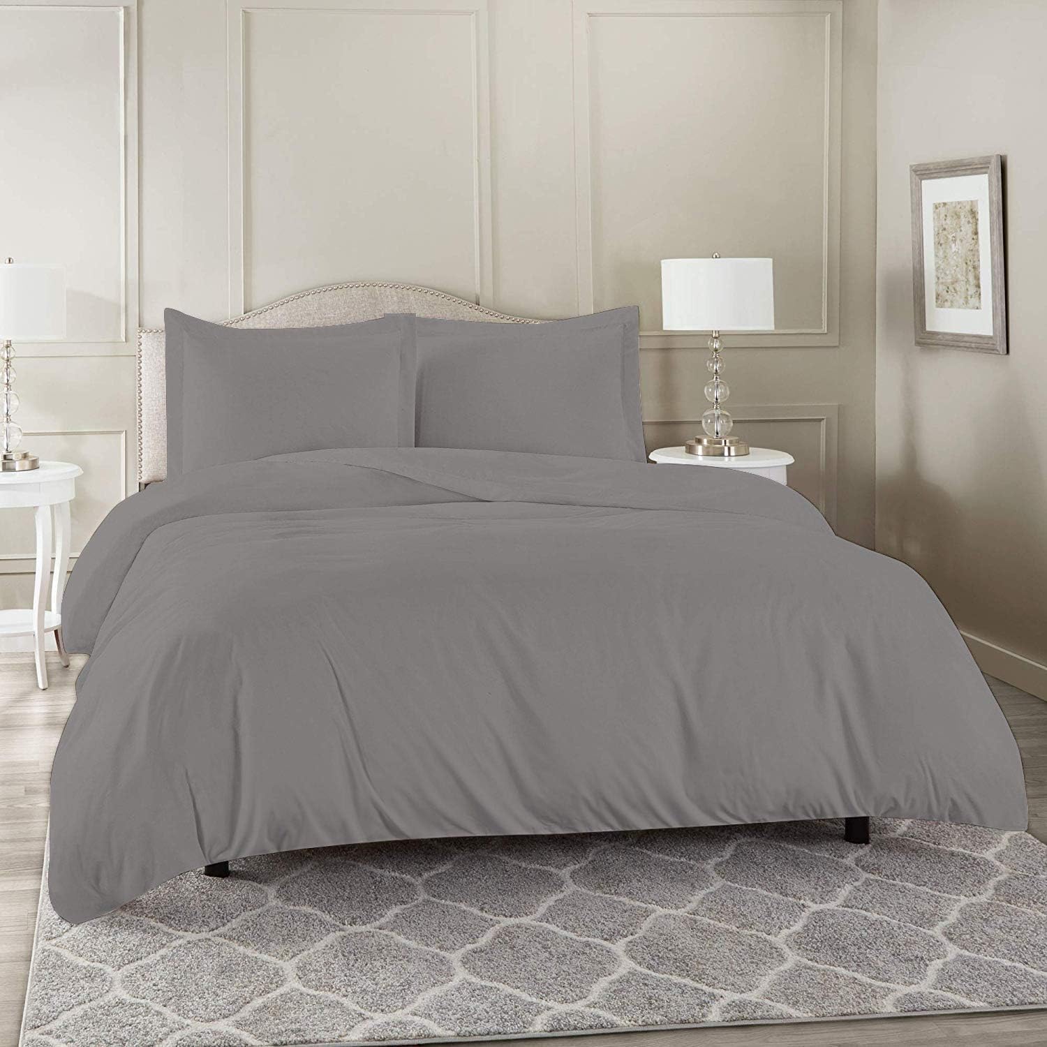 Duvet Cover 100% Egyptian Cotton 1000 TC 90"x95" Double Size Duvet Cover/Comforter Cover/Razai Cover/Zipper Closer Duvet Cover with 2 Pillow Covers (90x95 Inch)-Light Grey-image-47