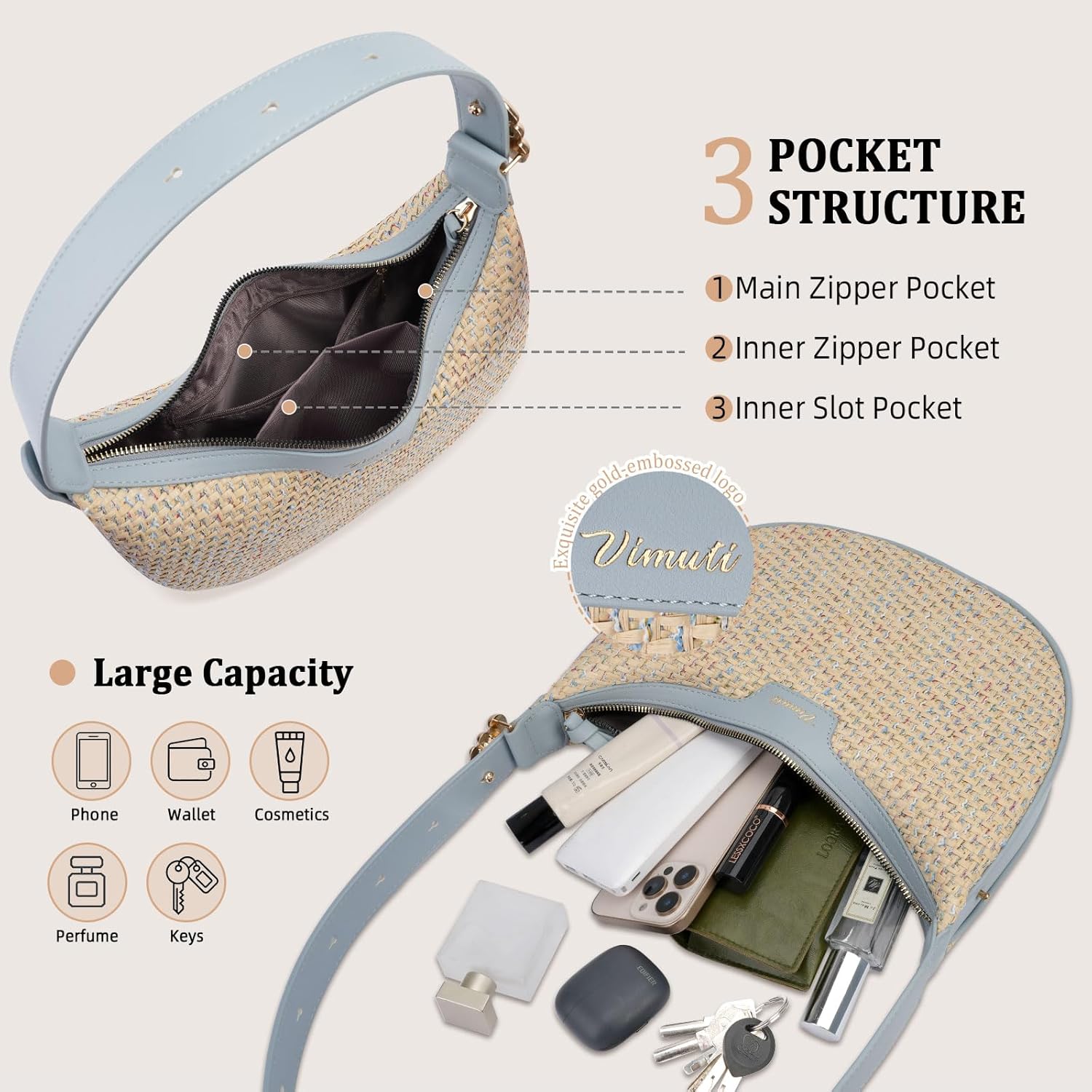 Crescent Shoulder Bag for Women, Small Vegan Leather Crossbody Purse Hobo Handbag with Adjustable Strap for Travel - Image 5