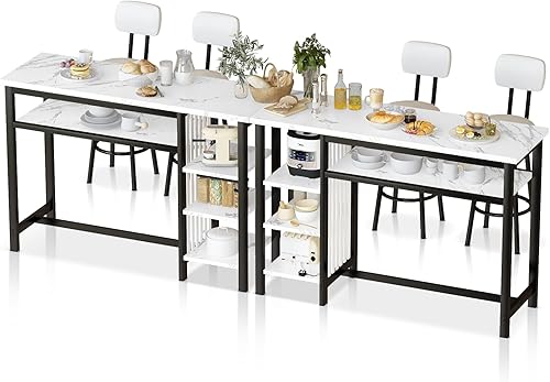 Miniatura 9 de AWQM Juego de mesa de bar y sillas de 3 piezas, mesa moderna de mármol sintético blanco con 2 taburetes de barra con cojines de poliuretano,