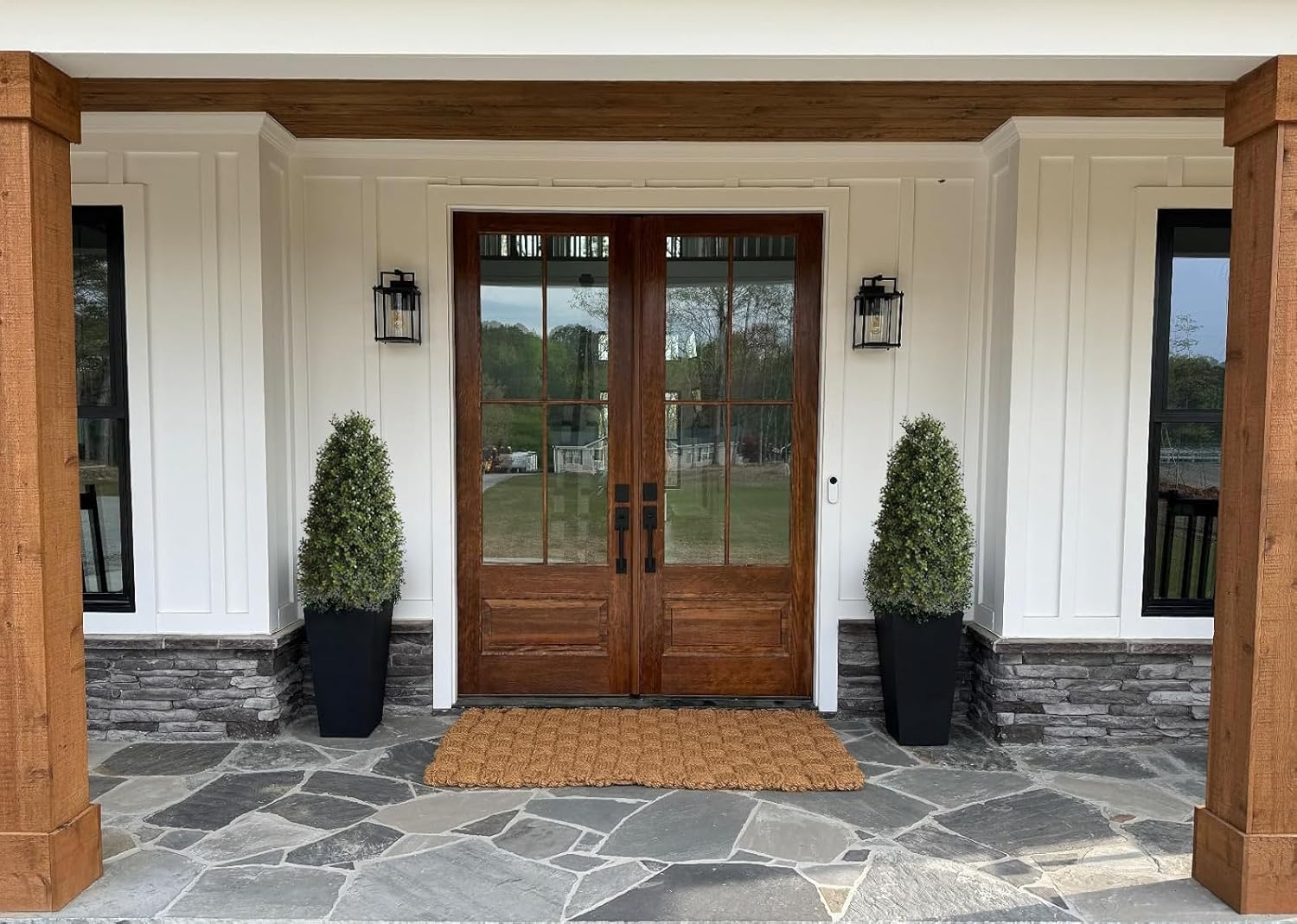 38in Artificial Boxwood Topiary Trees Potted Faux Outdoor Plants for Front Door Decor 2Pack - Image 7