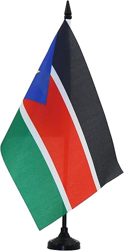 Miniatura 426 de Bandera de mesa Sierra Leona de 5 x 8 pulgadas, bandera de escritorio de Sierra Leona, 8.3 x 5.5 in, barra y base de plástico negro AZ FLAG