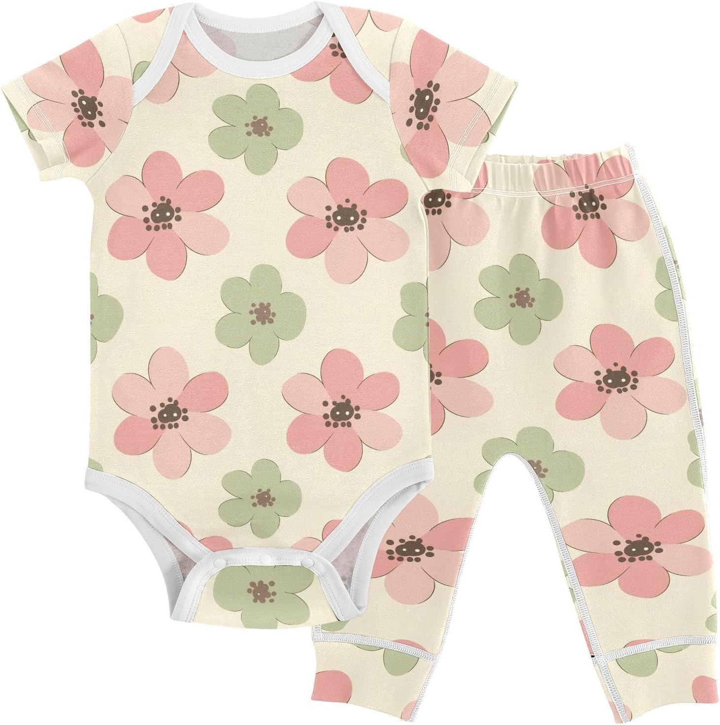 vvfelixl Baby Clothes Simple Flower Design Baby Bodysuits Set Unisex Short Sleeve Babys Pants Sets 0-3M