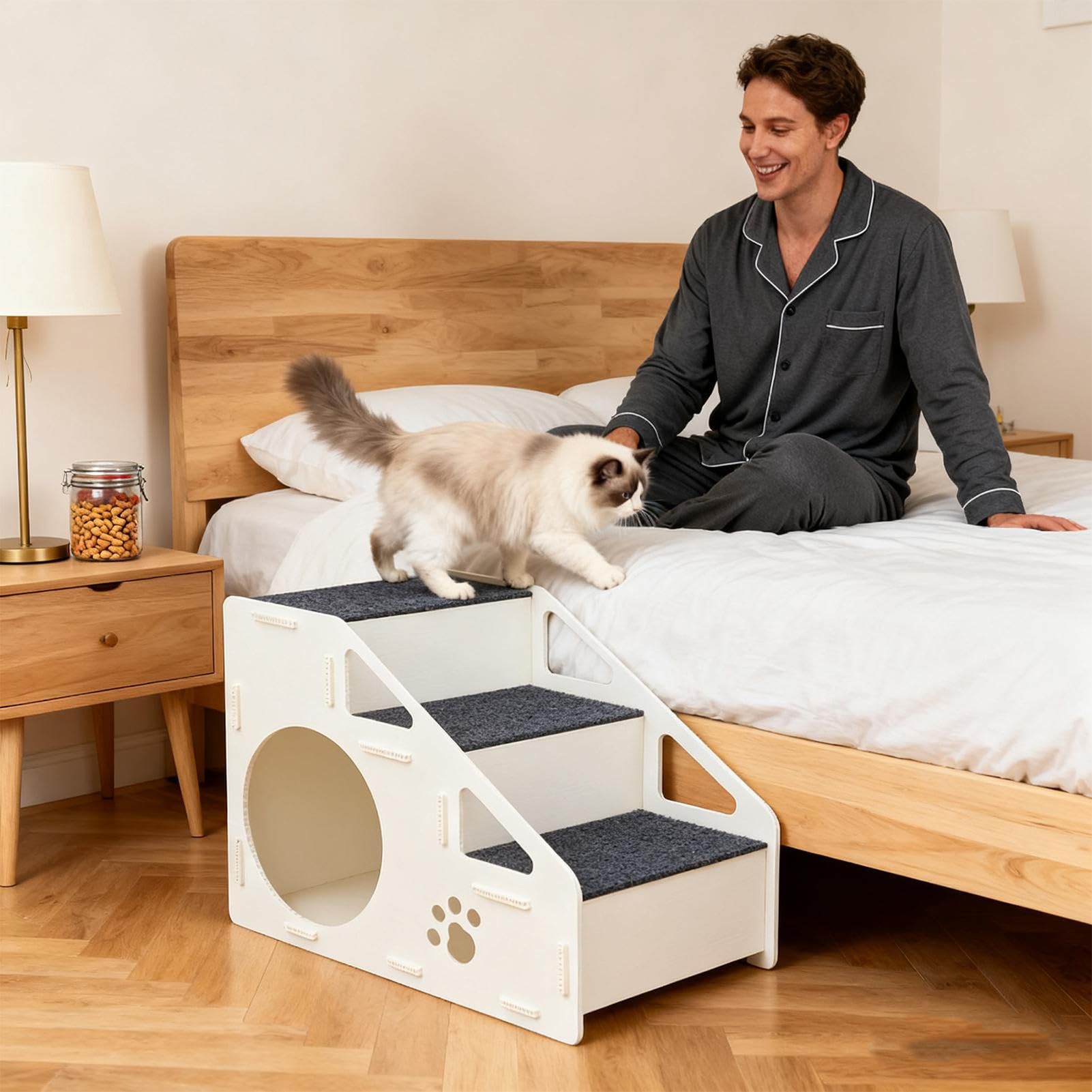 Escaleras para Perros - Escalones Antideslizantes para Mascotas - Escalera de 4 Peldaños para Interior,para Interior Dormitorio Pequeños Medianos Grandes Gatos Perros Cama Alta