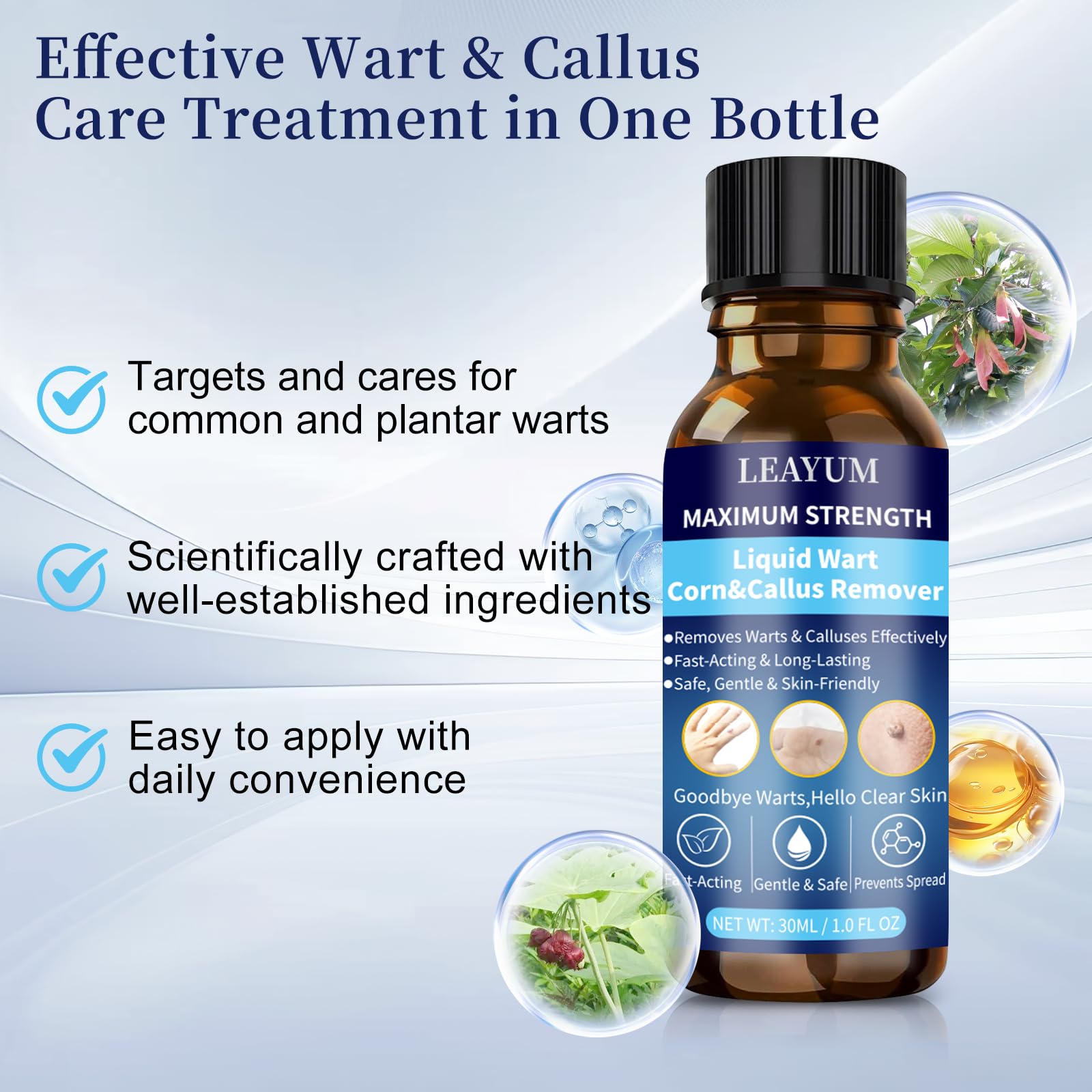 Wart Remover Fast-Acting 17% Salicylic Acid Freeze Off Treatment for Flat, Plantar, Calluses Maximum Strength Wart Removal Kit for Men & Women (30ML)