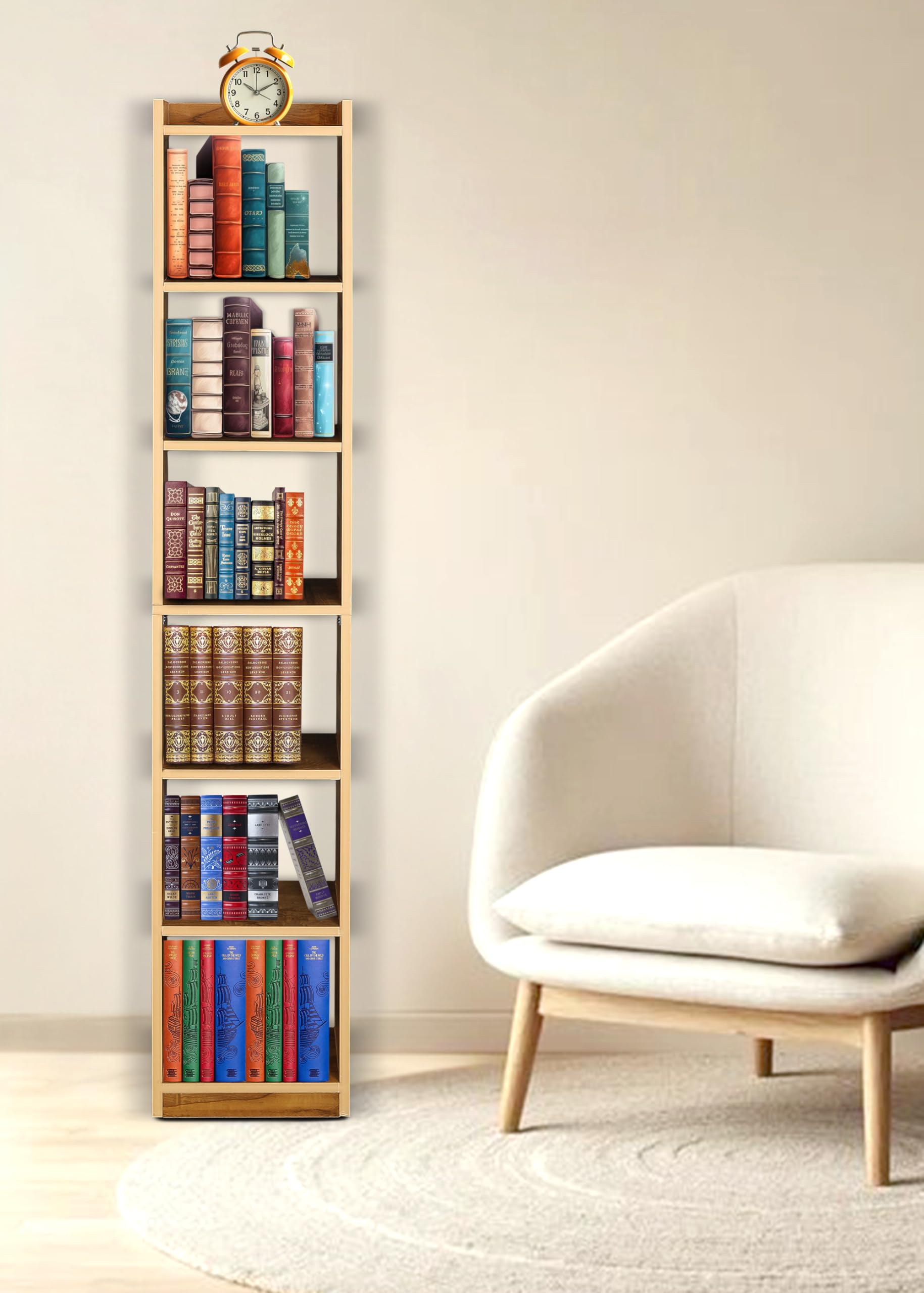 NE Furniture Engineered Wood Bookshelf Multipurpose Home Decor Storage Rack Bookcase Showcase Organizer for Living Room Kitchen (7 Shelf Rectangular Bookrack) (Oak Yellow) DIY(Do-It-Yourself)