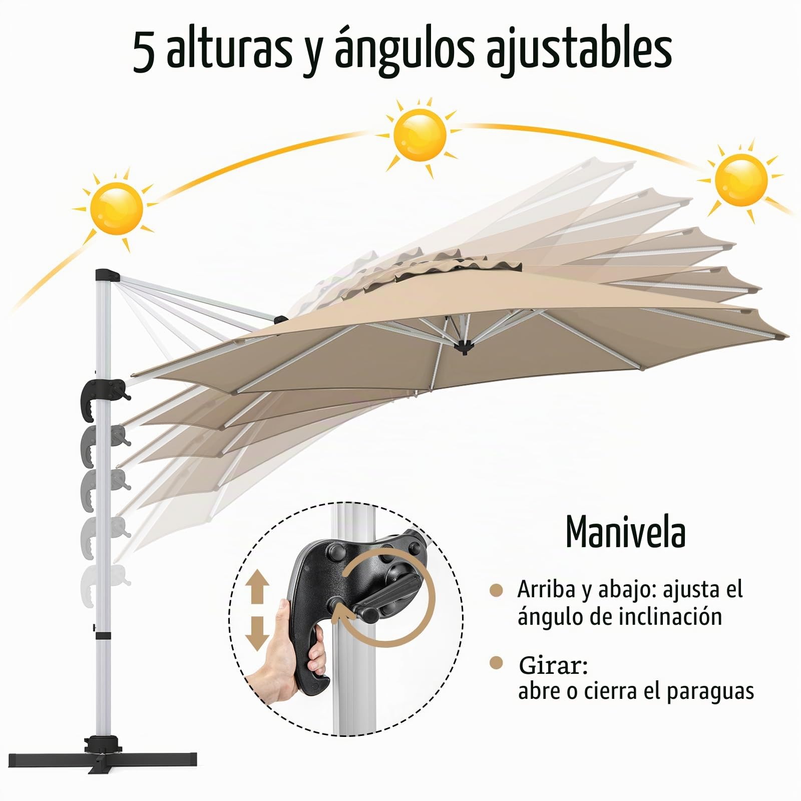 KOMFOTTEU Sombrilla Ø330 cm de Jardín, Sombrilla Giratoria 360° con Ángulo de Inclinación Ajustable, Parasol Cuadrado con Base Cruzada y 8 Varillas, Sombrilla de Terraza con protección UV
