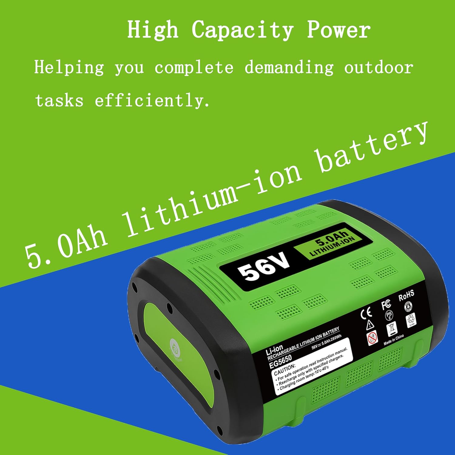 for ego 56V Battery Replacement 5.0Ah – High Capacity Rechargeable Lithium Battery Compatible with ego 56Volt Cordless Power Tools