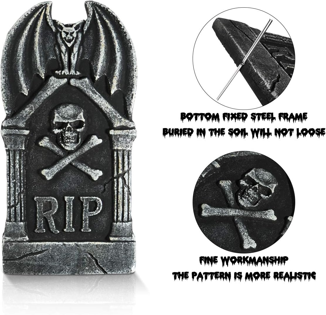 TOYMYTOY Halloween Foam Graveyard Decorations - Outside Tombstones & Yard Signs (4 Pack), RIP Gravestone & Haunted House Decorations