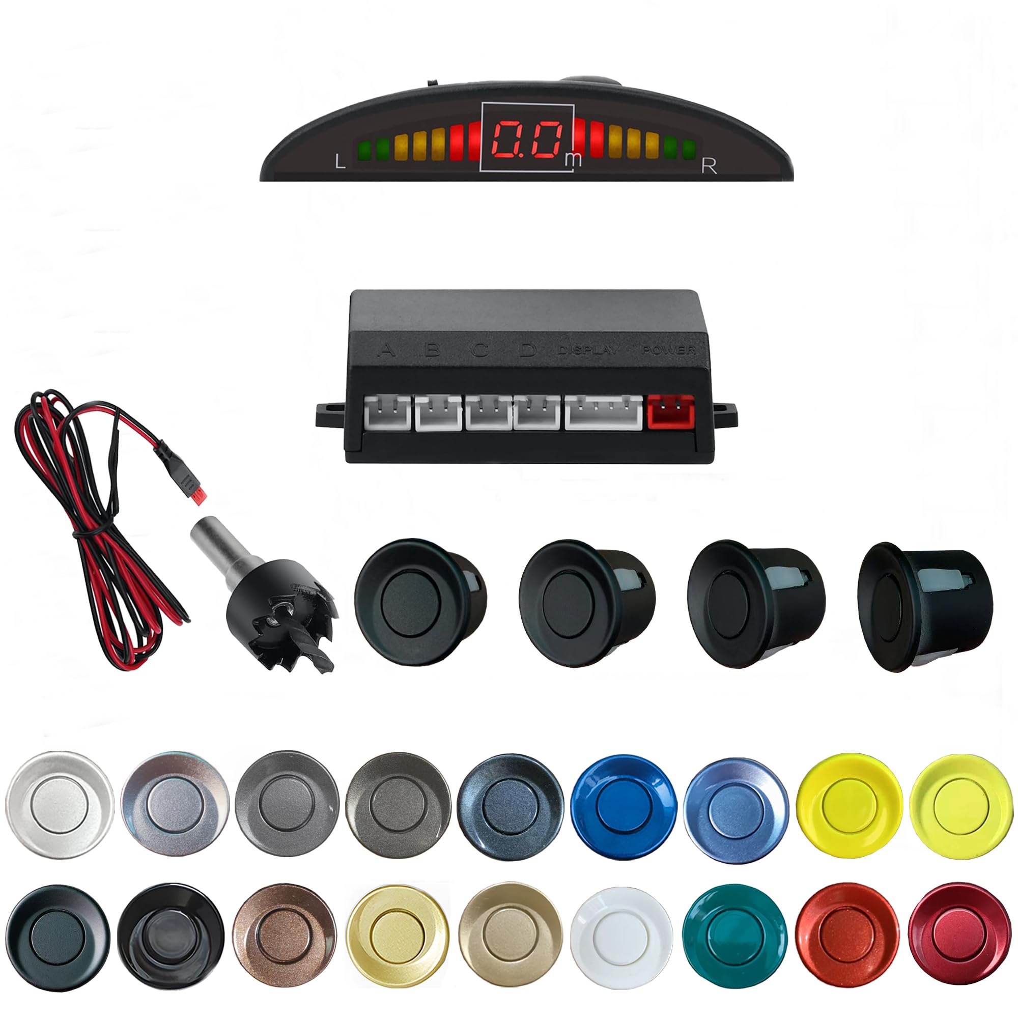 Parking Sensor Kit Backup Sensor Kit Reverse Sensor for Car 20 Color Options for Probes Adjustable Alarm Volume Professional Sensore de Reversa para Carro Safe Driving Assistant Matte Black