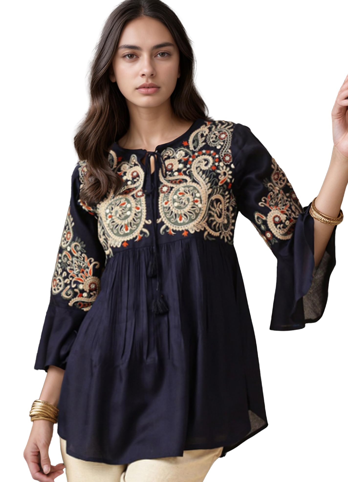 bee m pee designer Rayon Paisley Regular Short Kurti for Women Tunics Latest-picture-23