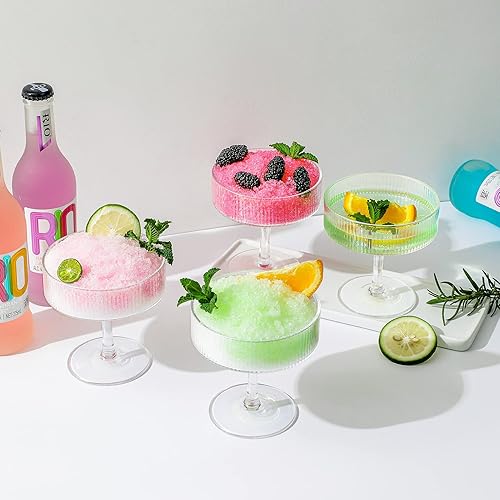 Miniatura 2 de G Rainbow Vintage Coupe - Juego de 4, cristalería de 8.4 onzas para champán, cóctel champán, elegante copa acanalada con copas, vasos de Martini