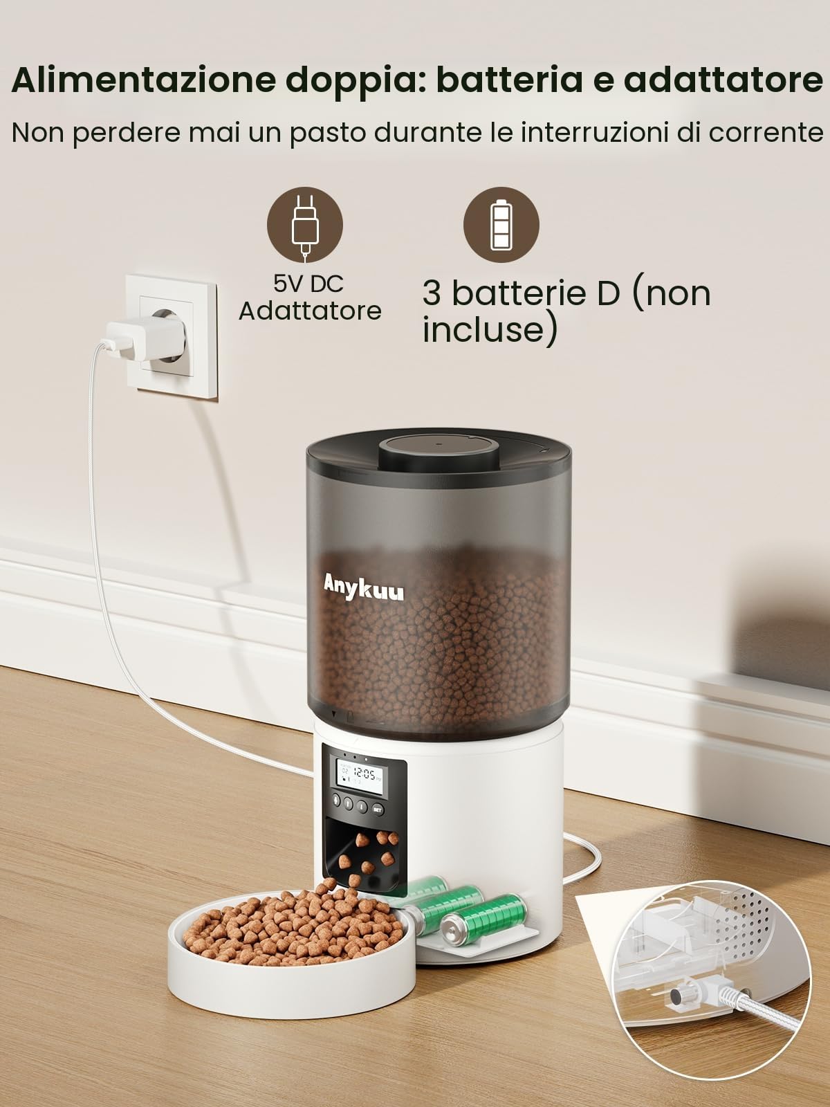 Anykuu Distributore Automatico Cibo Gatti 4L Dispenser Crocchette Gatto Con Timer Programmabile e 10S R… — immagine 5 di 12